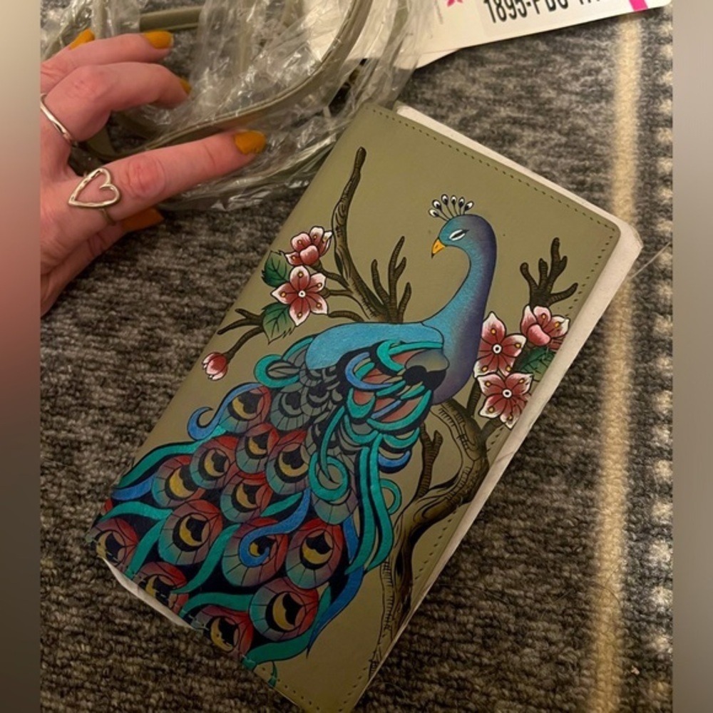 NWT Anna by Anuschka Peacock Painted Cross Body